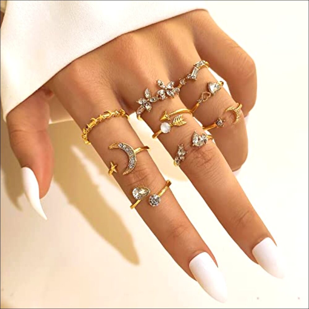 Stackable Moon Star Knuckle Rings Set, 9-Pack Adj… - image 3